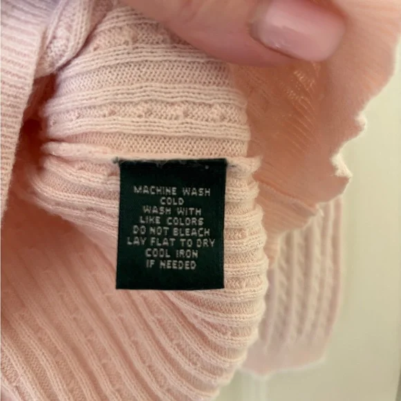 Ralph Lauren Blush Pink Cotton Ribbed V-Neck Sweater Petite Medium Feminine - Picture 6 of 13